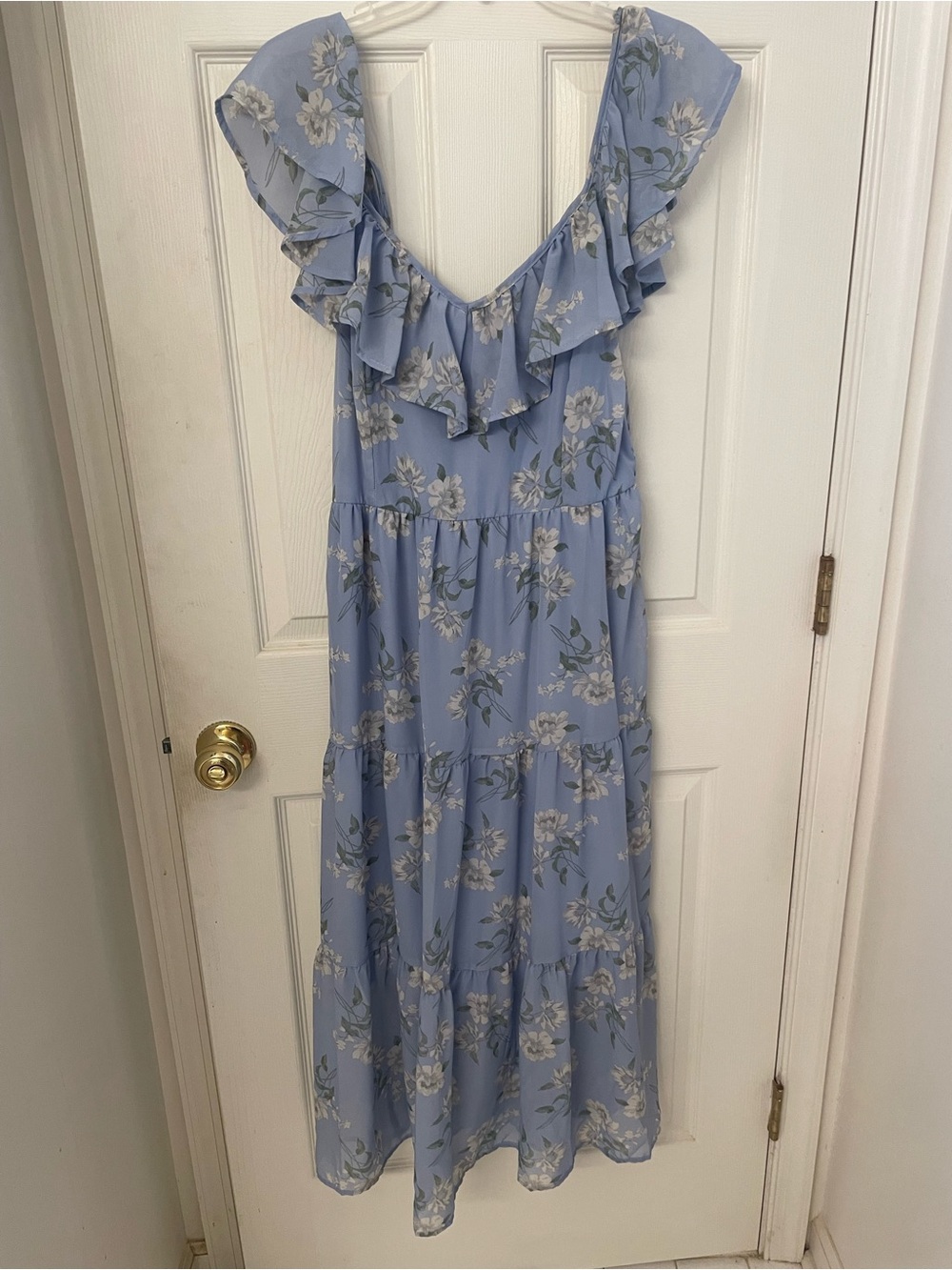 Wallflower Light Blue Floral Maxi Dress with Ruffle V-Neck